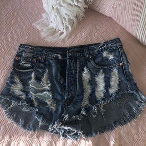 Distressed High-waisted Denim Shorts